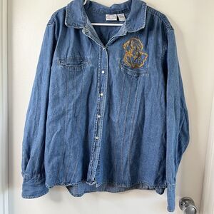 Carolina Blues Shirt Womens Plus 22/24 Chambray Denim Snap Embroidered Vtg